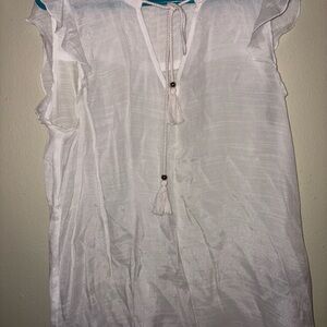 Harve Benard White Sheer Blouse with Rope Tie